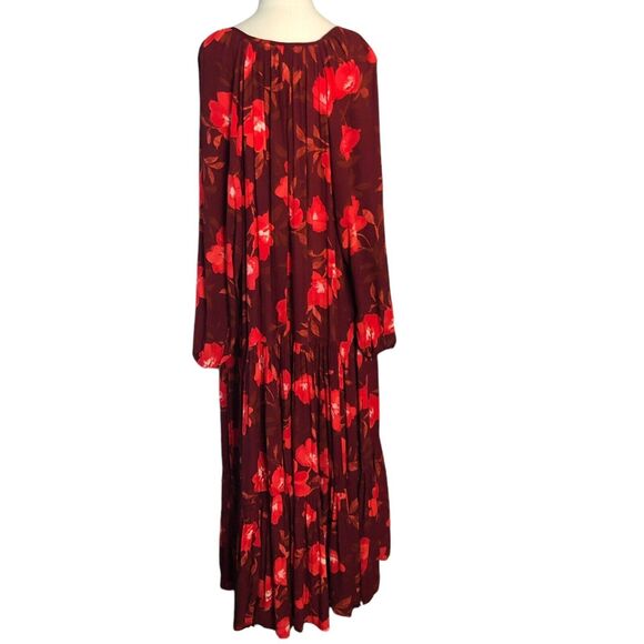 Sonoma Maxi Dress Plus Size 3XL Red Burgundy Floral Tiered Full Skirt - Picture 3 of 10